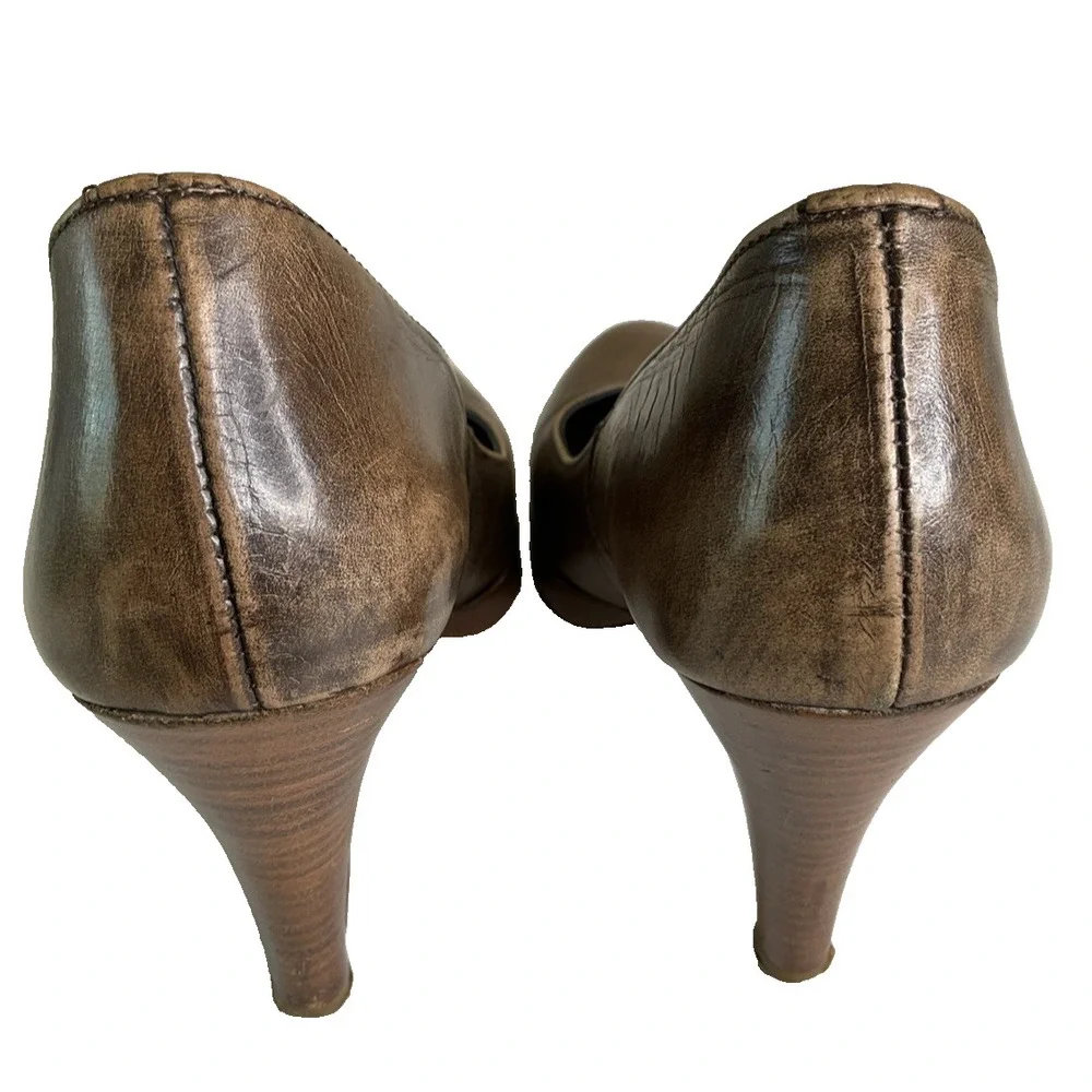 Jonak Paris Brown Leather Round Toe Block Platform Chunky Heels Retro Y2K 39 / 8